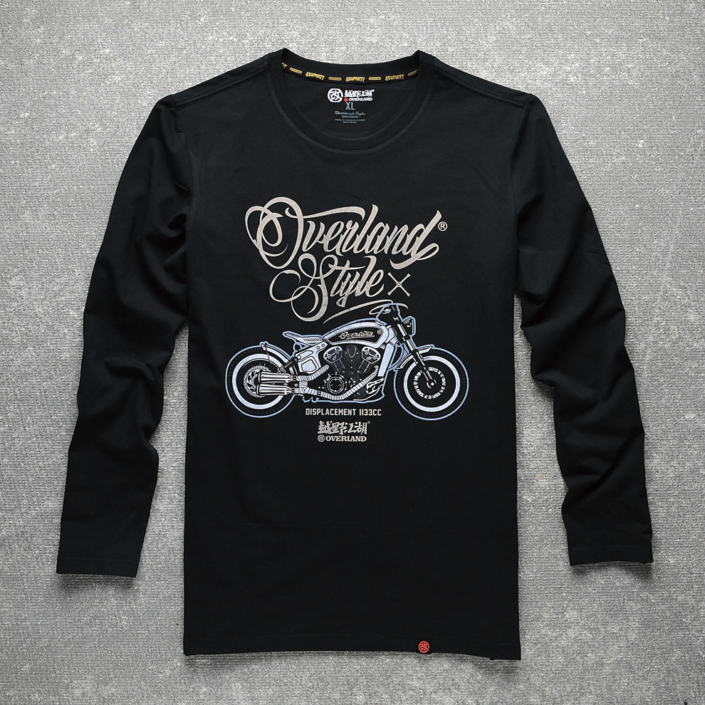 Off-road rivers and lakes autumn and winter original Indian motorcycle print cotton long-sleeved round neck T-shirt tide top