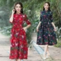2018 hè mới văn học retro phong cách quốc gia phụ nữ váy cotton và vải lanh đứng cổ áo khóa lớn váy đầm váy đi biển cho người thấp