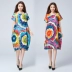 Đầm cotton cỡ lớn quốc gia và váy lanh 2018 hè mới béo mm lỏng in áo choàng dài thoáng khí mẫu đầm dài đẹp Váy dài