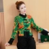 2018 mùa thu retro quốc gia mùa thu và mùa đông của phụ nữ cotton và vải lanh ngắn áo khoác đông bắc hoa vải nút áo khoác