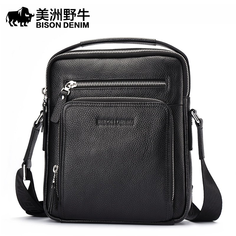 American Bison Men's Shoulder Bag Leather Men's Bag Business Casual Vertical Crossbody Bag First Layer Leather Soft Handbag