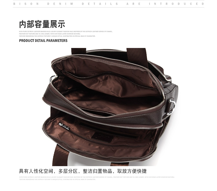 American Bison Men Bag Shoulder Shoulder Leather Business Tote Leather Leather Vali - Túi của con người