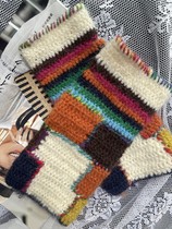 Winter handmade custom crocheted colorful dopamine color checkerboard sleeves knitted gloves for women