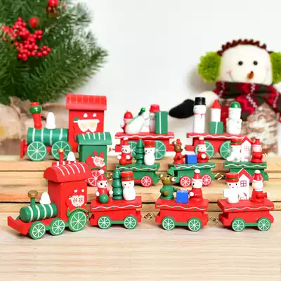 Christmas jewelry decoration shop window scene layout small creative wooden train gift props ornaments