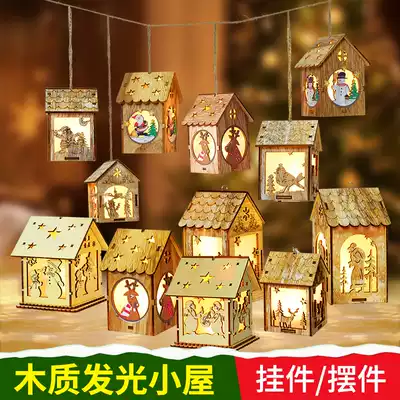 Christmas jewelry decoration scene layout Nordic ins wooden small house ornaments Christmas tree pendant
