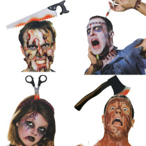 Halloween accessories masquerade fake knife funny scary tricky pricky props wearing a head knife