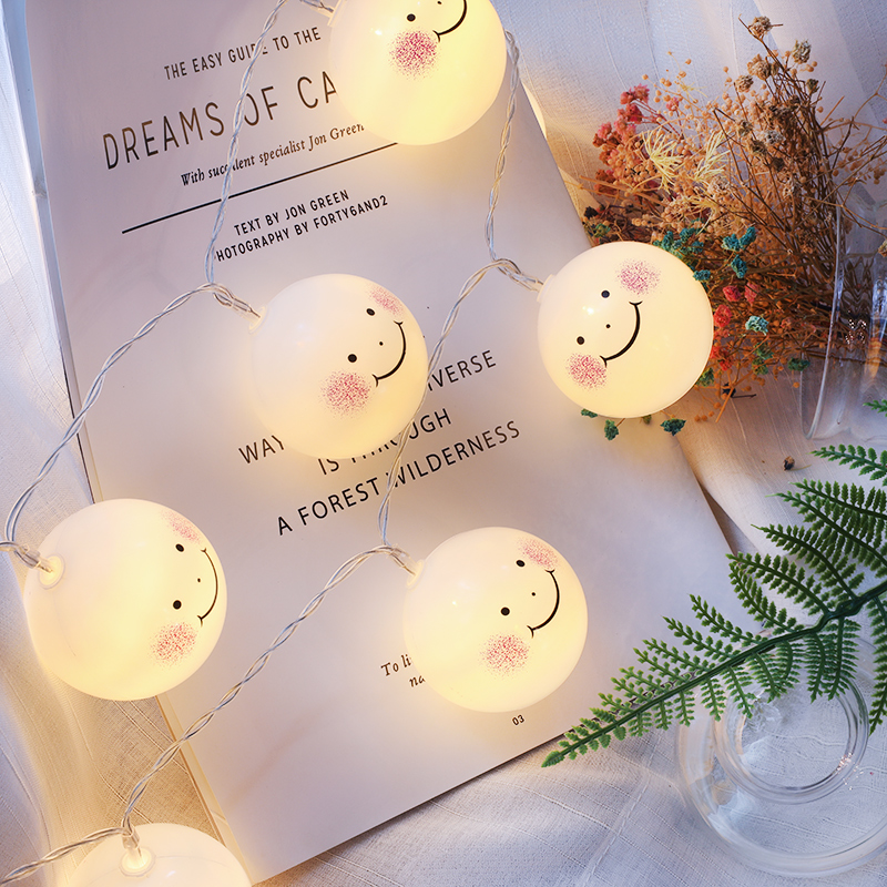 Smiley Face Small Colored Lights Flashing Lights Strings Full of Star Stars Nets Red Romance Ins Room Decoration Bedrooms Placement Creativity