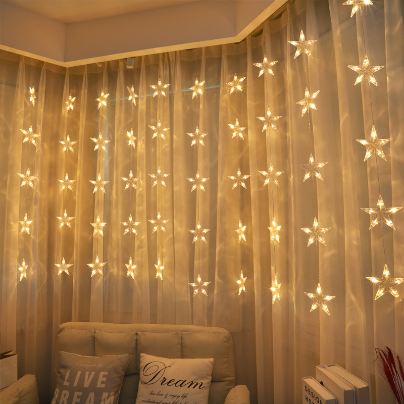 Led star lamps small colored lights flashing lights string gypsophila net red bedroom decoration room layout curtain hanging lights