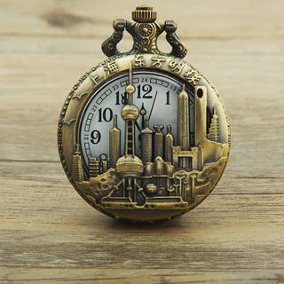 Shanghai Series Travel Commemorative Pocket Watch Large Retro Flip Pocket Watch Necklace Large Digital Watch Gift