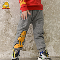 BABiBOO Garfield childrens clothing spring and autumn Korean version of boys trousers girls baby casual Harlem pants 4-6 plus Velvet