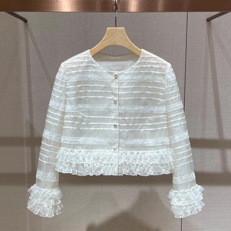Authentic Boutique 2026 Spring New Elegant and Stylish Chanel-Style Lace Patchwork Shirt Short Jacket Xsj1S15D