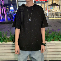 Tide brand reflective Starry Sky short sleeve T-shirt men summer fried street half sleeve Korean trend loose round neck cool top dx