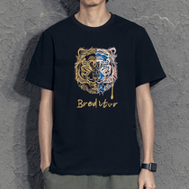 Tide brand Tiger head embroidery short sleeve T-shirt mens summer New ins trend shirt joker loose half sleeve Chinese style