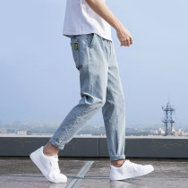 Tide brand summer nine points jeans mens Korean version of the trend loose straight thin light color casual versatile long pants