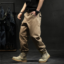 Tide brand khaki overalls mens spring and autumn trend straight loose size autumn bunch feet casual long pants autumn and winter