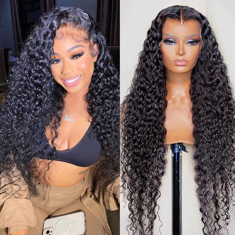 European and American Wigs with Real Hair, Lace Front 13X4 Water Wave Women's Curly Hair Wig, Long Curly Hair