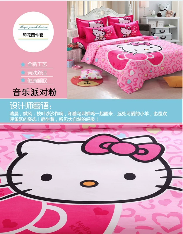 Couple hồng hello kitty gia đình giường hellokitty bốn cute girl ba mảnh vải quilt - Bộ đồ giường bốn mảnh