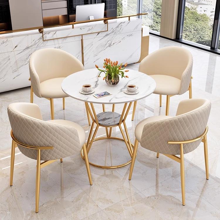 Small Round Table with a Light Luxury Design, Creative Rock Slab Meeting Table and Chair Set for Beauty Salons, 4S Stores, and Milk Tea Shop Reception, with a Casual Backrest Chair