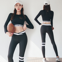 Net red autumn and winter New waist yoga sports fitness suit suit long sleeve tight short pants professional sexy women