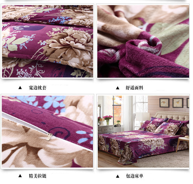 Mỗi ngày pháp luật đặc biệt mùa đông nhung san hô dày Levin cashmere flannel gia đình Hàn Quốc bốn áp dụng tấm gối - Bộ đồ giường bốn mảnh chăn ga gối đệm giá rẻ