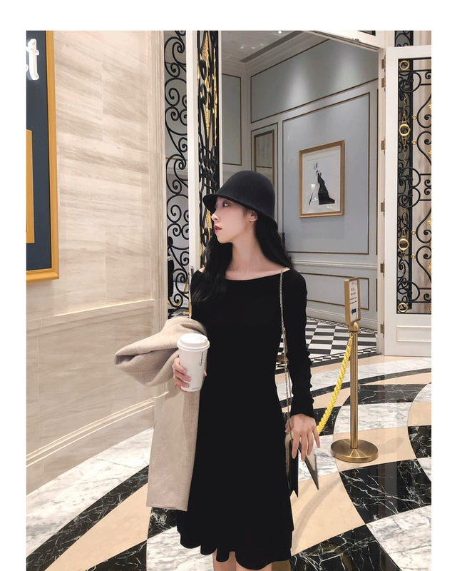 Ten Yuan Shiyuan Chic Đầm dệt kim Mùa thu và mùa đông Phong cách Pháp Tính khí dài tay Eo eo Retro Đầm nhỏ váy hoa nhí