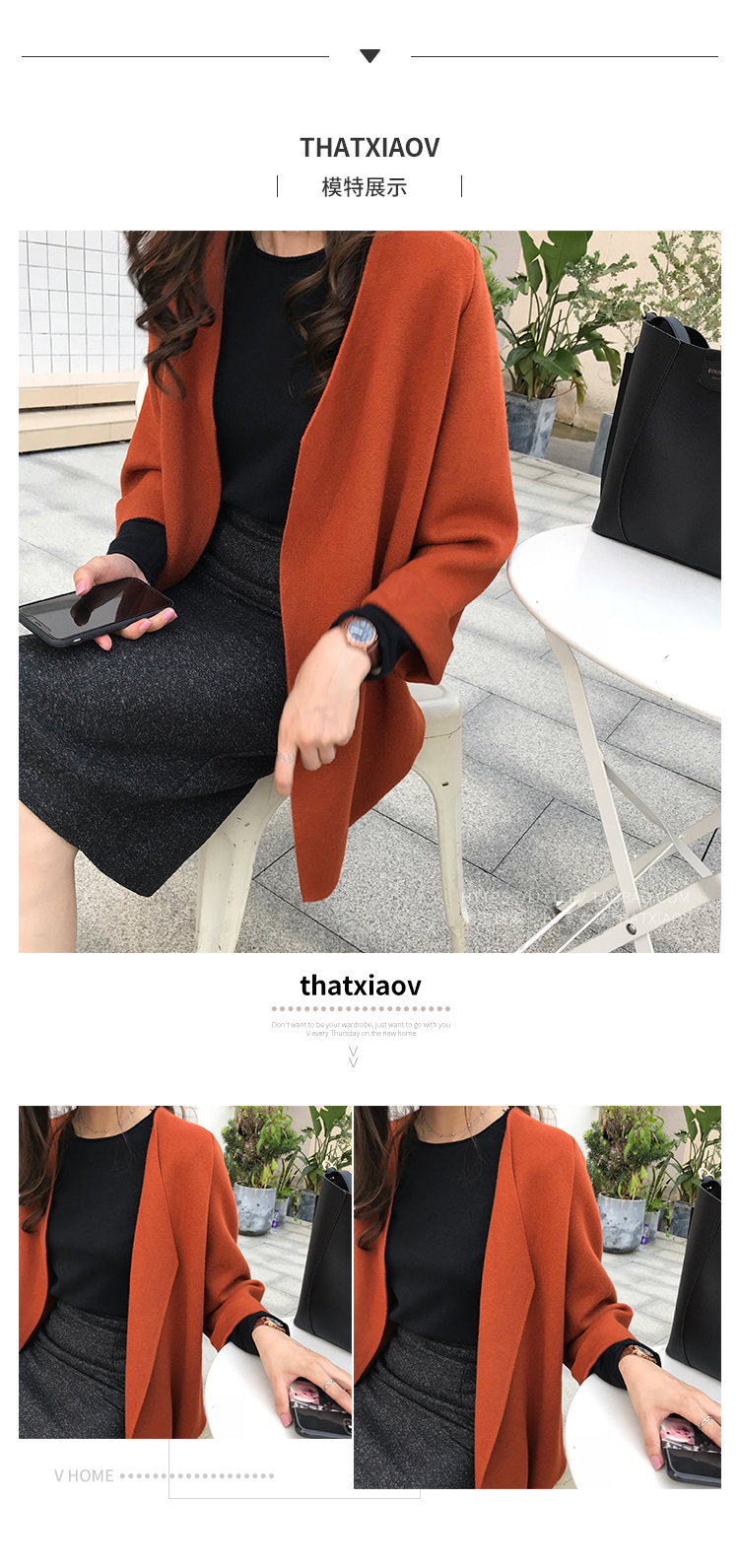 Mùa thu 2018 mới mang hương vị Hong Kong sang trọng của áo len dệt kim cổ chữ V đan len nữ dài lười áo len gió áo len thổ cẩm