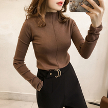 2021 spring and summer new temperament solid color pullover semi-turtleneck sweater womens long-sleeved top thin bottom sweater tide