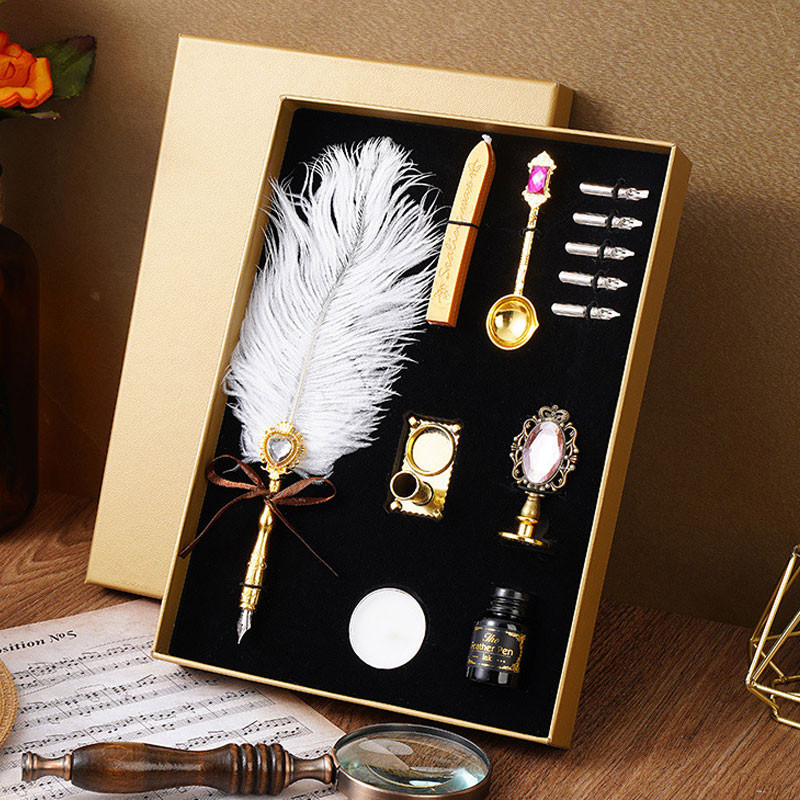 孔雀の羽根ペン レトロな英国スタイルのディップインク万年筆 ギフト 開店 ビジネス 文化的で創造的な誕生日の贈り物