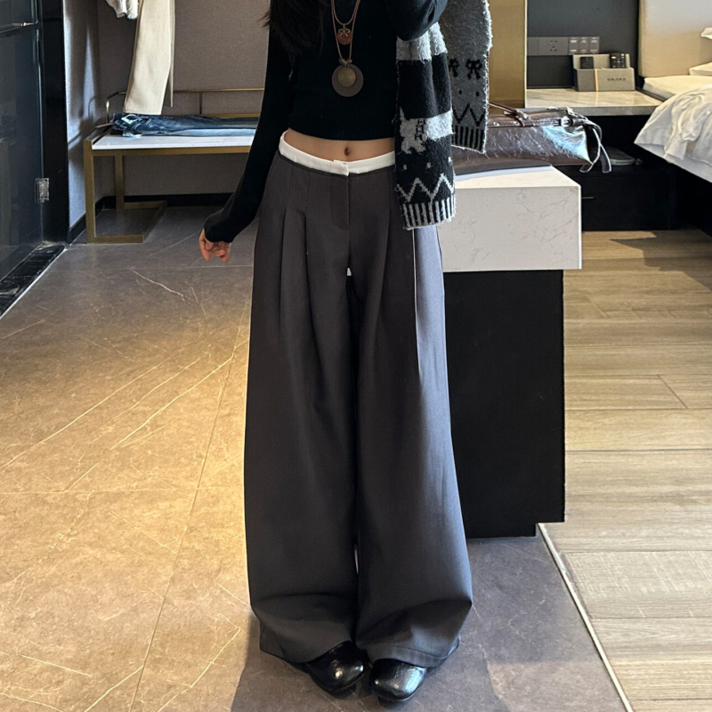 High-End Dark Gray Suit Casual Pants for Women 2026 New Style Double Waistband Low-Rise Drapey Slimming Straight Wide-Leg Pants High-End Dark Gray Suit Casual Pants for Women 2026 New Style Double Waistband Low-Rise Drapey Slimming Straight Wide-Leg Pants