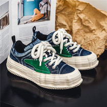 2024 summer niche design popular washed denim thick-soled trendy shoes high-end versatile canvas sports shoes