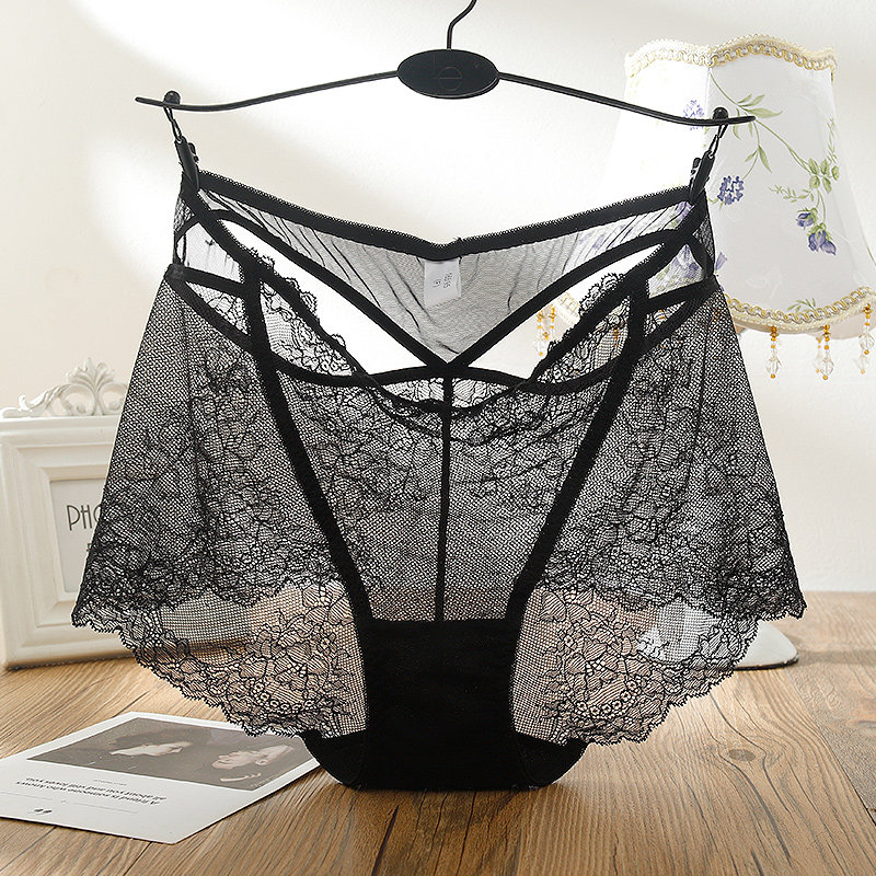 High waist underpants female large size size sexy lace apostle Transparent Summer Fat girl Emotional Pure Desire Fashion No Marks Hip