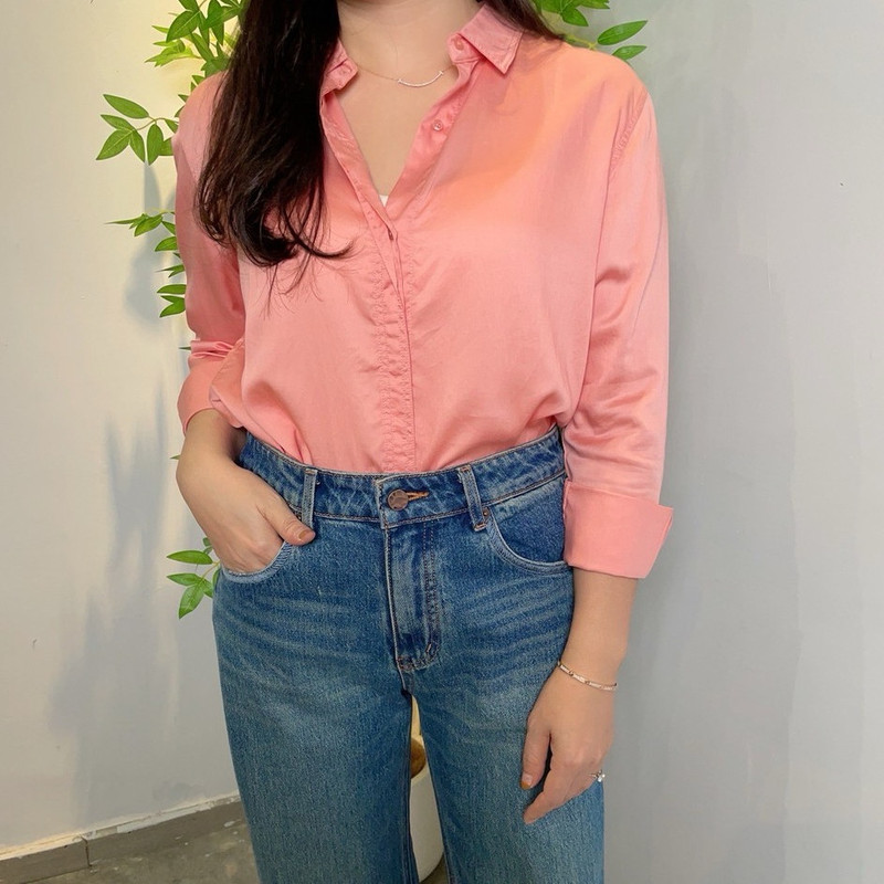 Ag.Belly Clothing/Long-Sleeved Slim-Fit Tencel Shirt, Elegant and Versatile, Fashionable