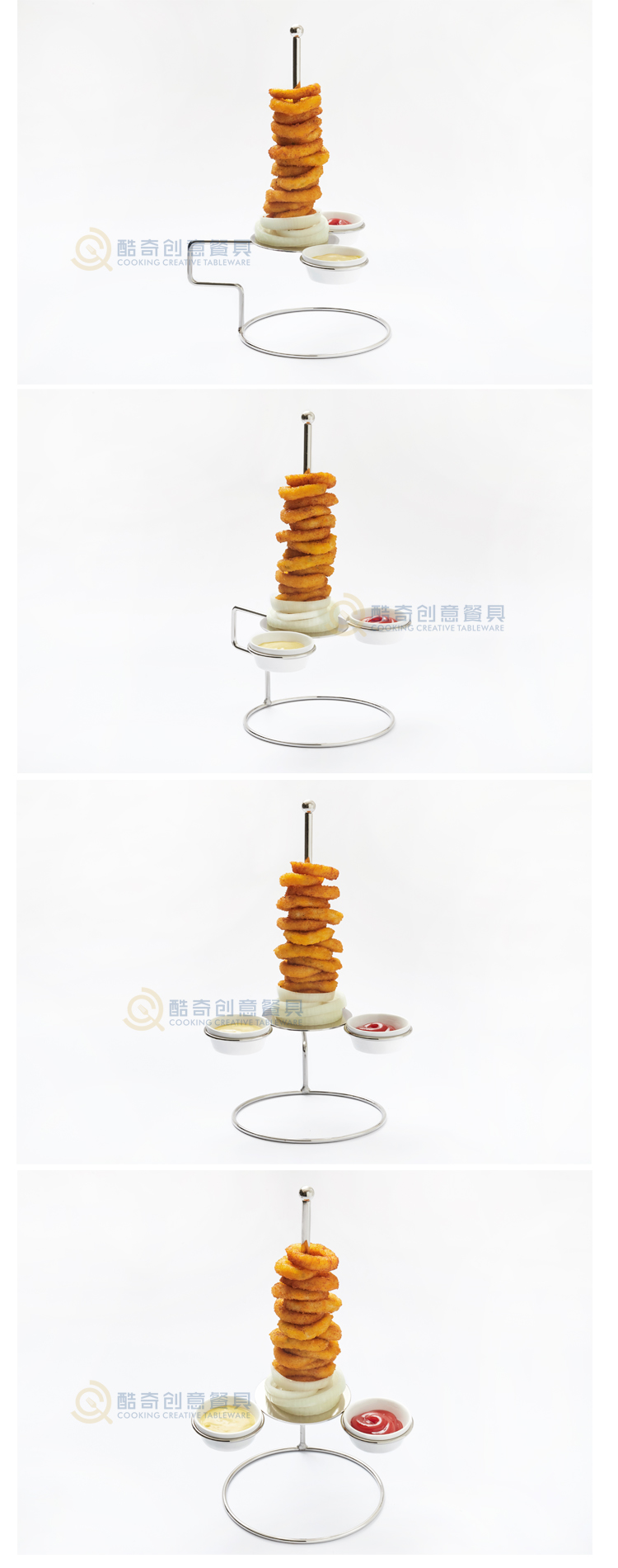 Ưu đãi đặc biệt nhà hàng khách sạn Mỹ bộ đồ ăn sáng tạo hành tây mực ống khung tháp thép gà nhảy gà khung bạc đen dĩa nhựa