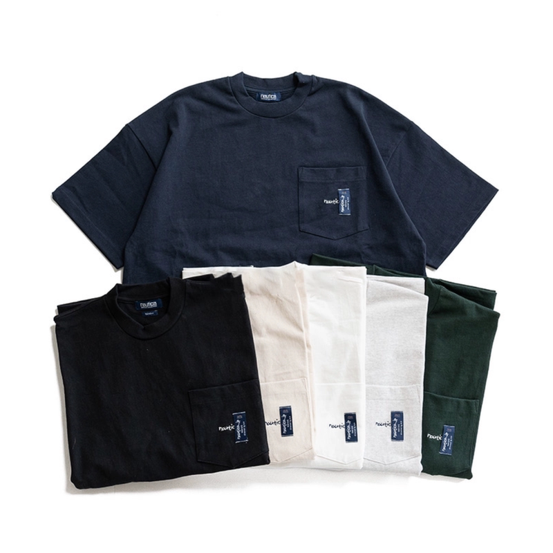 Nautica “Too Heavy” Hasegawa Pocket Label Letter Embroidery Heavy Round Neck Short-Sleeve T-Shirt
