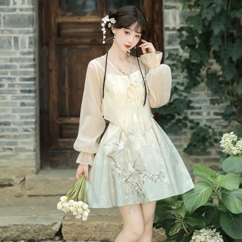 Linyu New Chinese Style Daily Wearable Cute National Style Girl's Improved Han Element Outerwear Dress Set Spring and Autumn Edition