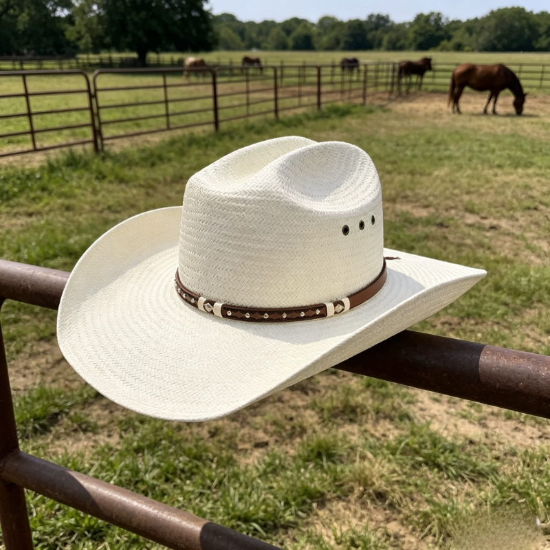 Cross-Border Hot-Selling Hard-Shell Five-Pointed Straw Hand-Woven Western Panama Cowboy Hat, Knight Hat, Beach Sun Hat, Sun Hat