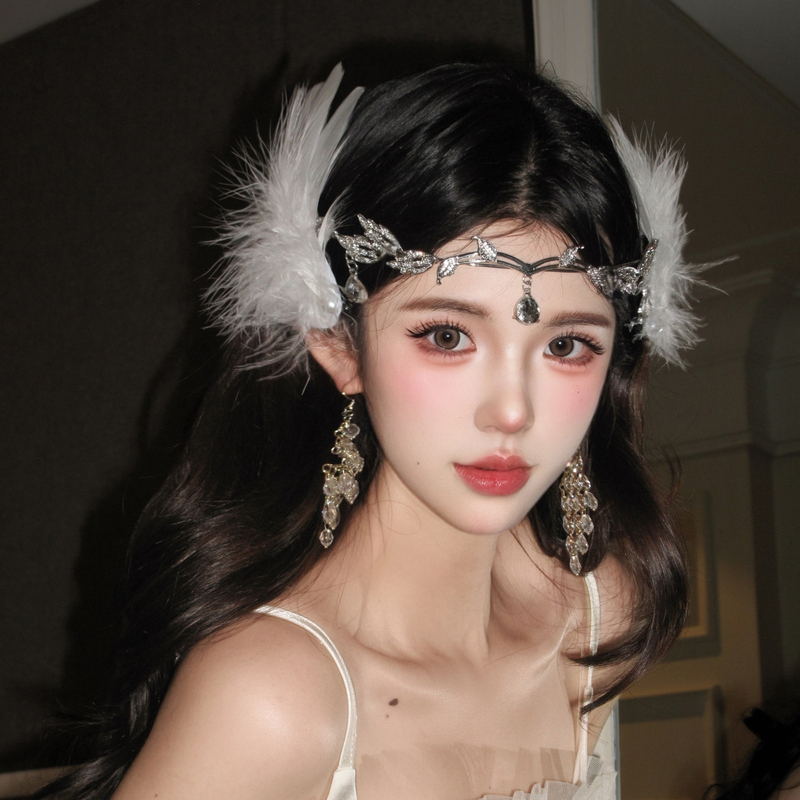 Super Fairy-Like Rhinestone Tassel Forehead Ornament, White Feather Headpiece, Hairpin, Ballet Exotic Ethnic Style Fairy Hair Accessory Super Fairy-Like Rhinestone Tassel Forehead Ornament, White Feather Headpiece, Hairpin, Ballet Exotic Ethnic Style Fairy Hair Accessory
