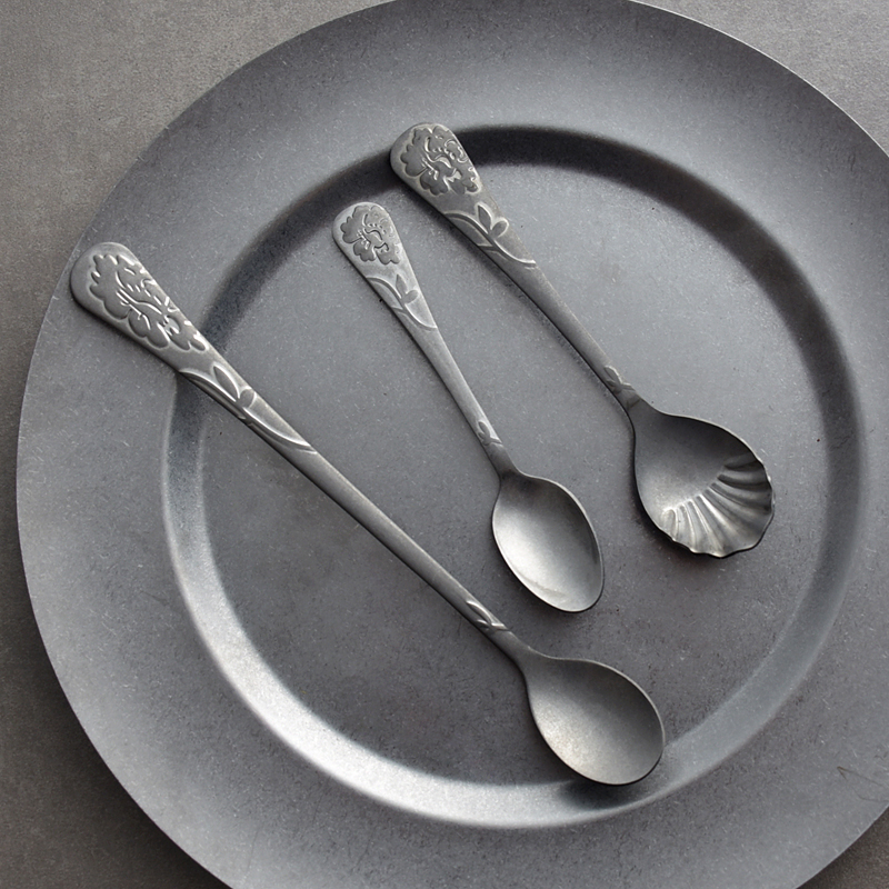 Retro 304 stainless steel coffee mixed spoon cuckoo coffee long handle teaspoon shell head sugar spoon Western tableware