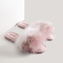 2021 new feather hair sandals womens summer flat word slippers ins tide women spring and autumn single shoes fairy temperament