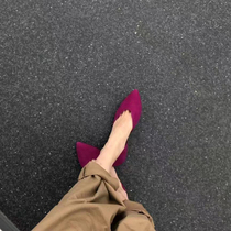 2021 new dark pink flat shoes womens pointed sandals womens baotou shallow mouth flat heel shoes fairy red scoop shoes