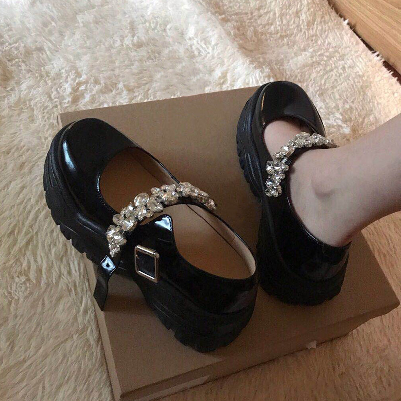 Deficit with clear cabin Giants slim and small crowdsourced personality Water Diamond Thick Bottom Mary Precious Shoes-Taobao