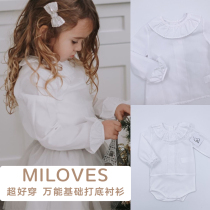 Basic money MILOVES girl pure cotton shirt long sleeve white leaf collar rolled shirt jumping coat