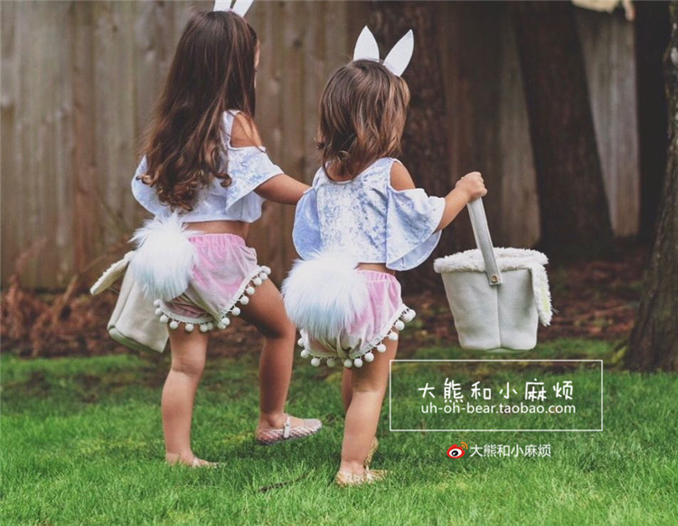 Clearance spot American handmade custom oversized rabbit tail shorts baby girl 12-18M