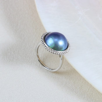 Sky blue 925 silver 13-14mm seawater maple pearl ring