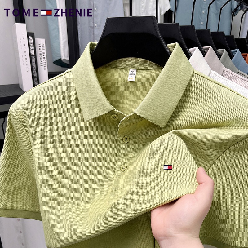 Tommy Solid Color Short-Sleeve T-Shirt Men's Polo Shirt 2026 Summer New Versatile Casual Half-Sleeve Cotton T-Shirt Thin