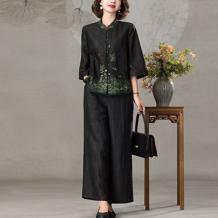 Maxmurny Light Luxury Summer New Style Chinese Retro Xiangyun Silk Heavy Embroidery Crack Pattern Silk Fashion Set Maxmurny Light Luxury Summer New Style Chinese Retro Xiangyun Silk Heavy Embroidery Crack Pattern Silk Fashion Set