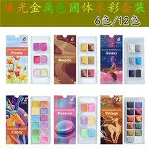 Solid watercolor pigment pearl color metal department macaron color student special painting gouache Art paint set