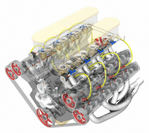 汽车八缸四冲程V8汽油发动机引擎设计图纸3D三维模型设计资料建模