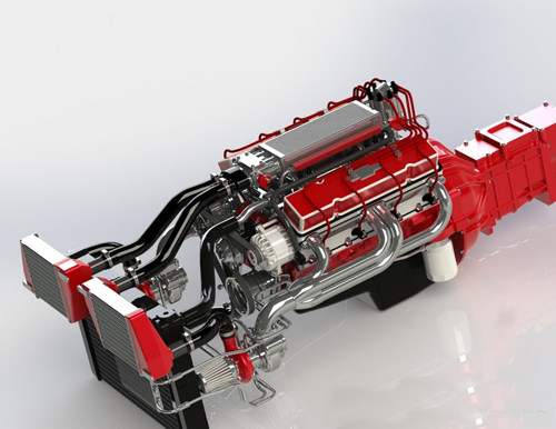 汽车八缸V型V8汽油发动机动力总成布置工业设计3D三维模型资料