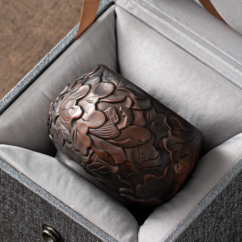 Violet Tea Cup hand-carved master cup retro stereo relief cup tea cup for household cup kung fu tea